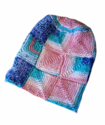 Pletená modulová čepice  zeleno-růžovo-fialová velikost univerzální