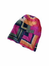Pletená modulová čepice bílo-žluto-červeno-růžovo-zelená velikost univerzální