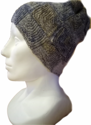 Pletená čepice z modulových čtverců hnědo-modrá velikost univerzální