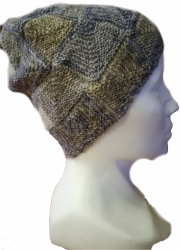 Pletená čepice z modulových čtverců hnědo-modrá velikost univerzální
