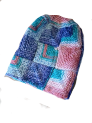 Pletená modulová čepice  zeleno-růžovo-fialová velikost univerzální