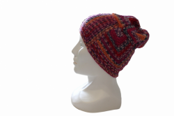 Pletená čepice z modulových čtverců růžovo-oranžovo-červená velikost univerzální