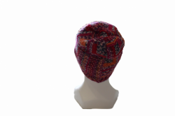 Pletená čepice z modulových čtverců růžovo-oranžovo-červená velikost univerzální