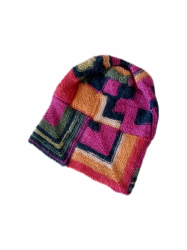 Pletená modulová čepice bílo-žluto-červeno-růžovo-zelená velikost univerzální