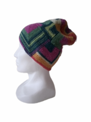 Pletená modulová čepice bílo-žluto-červeno-růžovo-zelená velikost univerzální