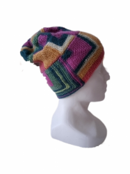 Pletená modulová čepice bílo-žluto-červeno-růžovo-zelená velikost univerzální